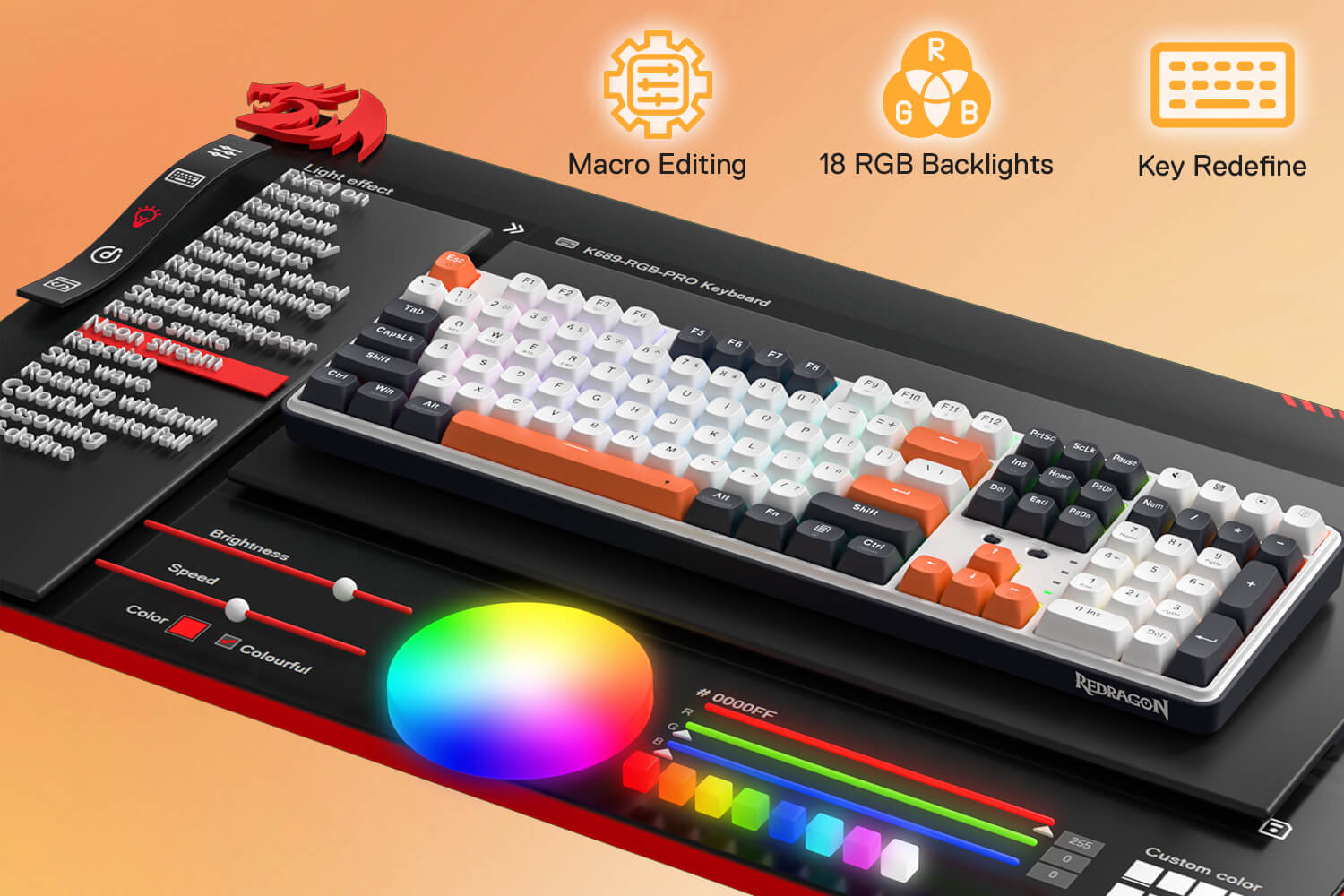 Redragon K689 PRO Wireless Gasket RGB Gaming Keyboard, 104 Keys + Extra 4 Hotkeys Mechanical Keyboard w/Upgraded Hot-swappable Socket, 5-Layer Noise Dampening, Round PBT Keycaps, Custom Linear Switch